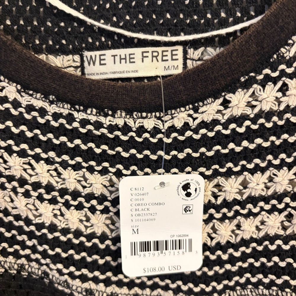 We The Free People Fun In the Sun Tee Crochet Knit Top M Star Boho Oversized NWT - Picture 5 of 11